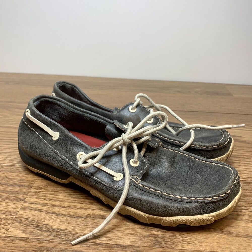 Twisted X Women’s Leather Driving Mocs Boat Shoes Gray Size 7.5M WDM0004